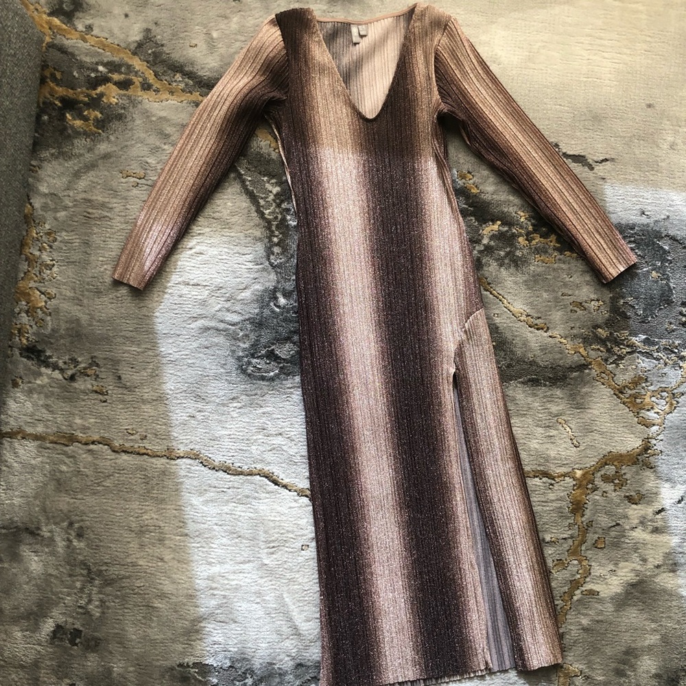 Zara Metallic Striped Midi Dress